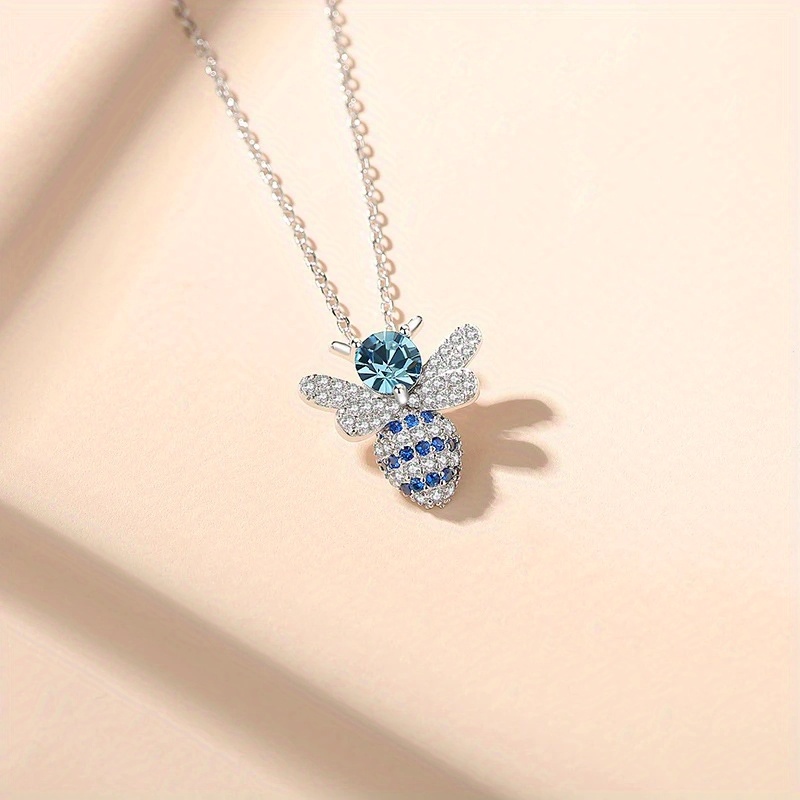 Women's Blue Zirconia Bee Necklace, Elegant Vacation Accessory